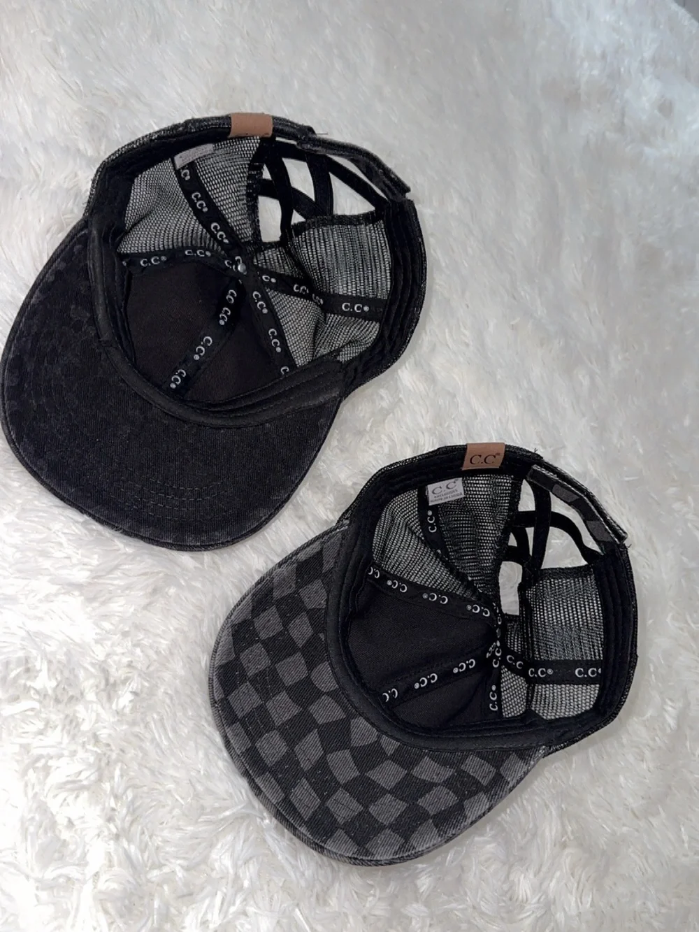 C.C Black Patterned Mesh Baseball Caps - Leopard & Checkered Set